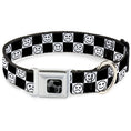 Load image into Gallery viewer, Dog Bone Black/Silver Seatbelt Buckle Collar - Smiley Sad Face Checker Black/White