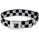 Dog Bone Black/Silver Seatbelt Buckle Collar - Smiley Sad Face Checker Black/White