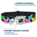 Dog Bone Black/Silver Seatbelt Buckle Collar - Smiley Sad Face Checker Multi Color/White