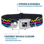 Dog Bone Black/Silver Seatbelt Buckle Collar - Scribble Zig Zag Stripe Navy/Multi Color