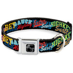 Dog Bone Black/Silver Seatbelt Buckle Collar - Slang Verbiage Stacked Black/Multi Color