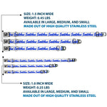 Dog Bone Black/Silver Seatbelt Buckle Collar - SNATCHED Script White/Blue