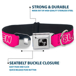 Dog Bone Black/Silver Seatbelt Buckle Collar - SLAY QUEEN Bubble Text Pink/White