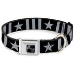 Dog Bone Black/Silver Seatbelt Buckle Collar - Star and Three Stripes Black/Gray