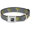 Load image into Gallery viewer, Dog Bone Black/Silver Seatbelt Buckle Collar - Michigan Outline 4-Color Wave Repeat Gray/Multi Color