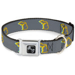 Dog Bone Black/Silver Seatbelt Buckle Collar - Michigan Outline 4-Color Wave Repeat Gray/Multi Color