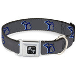 Dog Bone Black/Silver Seatbelt Buckle Collar - Michigan Outline 4-Color Wave Repeat Charcoal/Blues