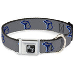 Dog Bone Black/Silver Seatbelt Buckle Collar - Michigan Outline 4-Color Wave Repeat Gray/Blues