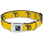 Dog Bone Black/Silver Seatbelt Buckle Collar - Michigan Outline 4-Color Wave Repeat Yellow/Blues