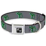 Dog Bone Black/Silver Seatbelt Buckle Collar - Michigan Outline 4-Color Wave Repeat Gray/Forest Greens