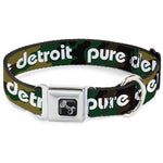 Dog Bone Black/Silver Seatbelt Buckle Collar - PURE DETROIT Text Camo Olive/White