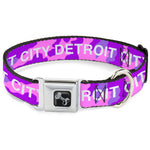 Dog Bone Black/Silver Seatbelt Buckle Collar - DETROIT CITY Text Camo Pinks/Purples/White