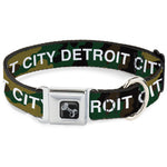 Dog Bone Black/Silver Seatbelt Buckle Collar - DETROIT CITY Text Camo Olive/White