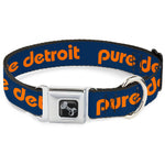 Dog Bone Black/Silver Seatbelt Buckle Collar - PURE DETROIT Text Navy/Bright Orange