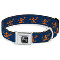 Load image into Gallery viewer, Dog Bone Black/Silver Seatbelt Buckle Collar - Spirit of Detroit Logo Navy/Bright Orange