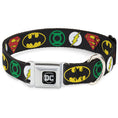 Load image into Gallery viewer, DC Round Logo Black/Silver Seatbelt Buckle Collar - Justice League Superhero Logos