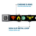 Load image into Gallery viewer, DC Round Logo Black/Silver Seatbelt Buckle Collar - Justice League 6-Superhero Logos Black