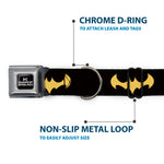 DC LEAGUE OF SUPER-PETS Logo Full Color Black/White Seatbelt Buckle Collar - DC League of Super-Pets Batman Bat Logo Black/Yellow