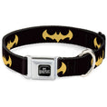 Load image into Gallery viewer, DC LEAGUE OF SUPER-PETS Logo Full Color Black/White Seatbelt Buckle Collar - DC League of Super-Pets Batman Bat Logo Black/Yellow