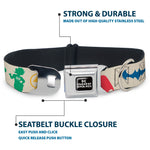 DC LEAGUE OF SUPER-PETS Logo Full Color Black/White Seatbelt Buckle Collar - DC League of Super-Pets Superhero with Pets and Logos Silhouette White/Multi Color