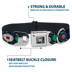DC Comics Holiday Logo Full Color Black/White Seatbelt Buckle Collar - DC Comics Justice League Holiday Ornament Icons and Stars