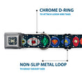 Load image into Gallery viewer, DC Comics Holiday Logo Full Color Black/White Seatbelt Buckle Collar - DC Comics Justice League Holiday Ornament Icons and Stars