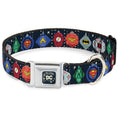 Load image into Gallery viewer, DC Comics Holiday Logo Full Color Black/White Seatbelt Buckle Collar - DC Comics Justice League Holiday Ornament Icons and Stars
