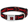 Load image into Gallery viewer, Deadpool Logo CLOSE-UP Black/Red/White Seatbelt Buckle Collar - Deadpool Utility Belt Logo/Pockets Black/Reds/Browns