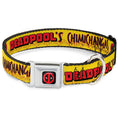 Load image into Gallery viewer, Deadpool Logo CLOSE-UP Full Color Black/Red/White Seatbelt Buckle Collar - DEADPOOL'S CHIMICHANGAS Flames Yellow/Black/Red