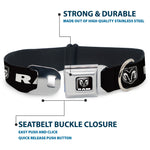Ram Shield Logo Full Color Black/White Seatbelt Buckle Collar - RAM Shield Logo/Bold Text Black/White