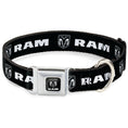 Load image into Gallery viewer, Ram Shield Logo Full Color Black/White Seatbelt Buckle Collar - RAM Shield Logo/Bold Text Black/White