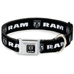 Ram Shield Logo Full Color Black/White Seatbelt Buckle Collar - RAM Shield Logo/Bold Text Black/White