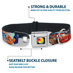 Disney Pixar Luxo Ball Full Color Black/Yellow/Blue/Red Seatbelt Buckle Collar - Disney Pixar 7-Movie Character Collage
