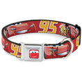Load image into Gallery viewer, Cars Lightning McQueen Smiley Face CLOSE-UP Full Color Seatbelt Buckle Collar - Cars Lightning McQueen Smiling Pose/95 Reds/White/Orange