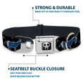 Load image into Gallery viewer, Onward Skull Icon Full Color Black/White Seatbelt Buckle Collar - Onward Barley/Unicorn/Guinevere Icons/Stars Black/Gray/Blues