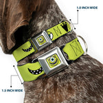 Monsters Inc. Mike Smiling Face Full Color Greens/Black/White Seatbelt Buckle Collar - Monsters Inc. Mike 4-Icons Greens/Black/White