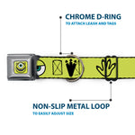 Monsters Inc. Mike Smiling Face Full Color Greens/Black/White Seatbelt Buckle Collar - Monsters Inc. Mike 4-Icons Greens/Black/White