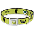 Load image into Gallery viewer, Monsters Inc. Mike Smiling Face Full Color Greens/Black/White Seatbelt Buckle Collar - Monsters Inc. Mike 4-Icons Greens/Black/White