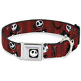 Load image into Gallery viewer, Jack Expression5 Full Color Seatbelt Buckle Collar - Nightmare Before Christmas Jack Poses/Bats Red Stripe