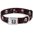 Load image into Gallery viewer, Jack Expression6 Full Color Seatbelt Buckle Collar - Nightmare Before Christmas 3-Jack Poses/Peeping Eyes Burgundy/Black/Yellow
