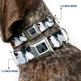 Load image into Gallery viewer, Dog House Full Color Black/Gray Seatbelt Buckle Collar - Disney Dogs 6-Dog Group Collage/Paws Gray/Black