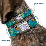 LUCA Logo Full Color Lavender/White Seatbelt Buckle Collar - Luca and Alberto Sea Monsters Swimming Poses Turquoise Blues
