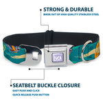 LUCA Logo Full Color Lavender/White Seatbelt Buckle Collar - Luca and Alberto Sea Monsters Swimming Poses Turquoise Blues
