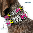 Load image into Gallery viewer, Cruella de Vil CDV Icon Black/White Seatbelt Buckle Collar - CRUELLA DE VIL Safety Pin/Cruell World Pose Union Jack Punk Rock Blocks