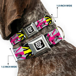 Cruella de Vil CDV Icon Black/White Seatbelt Buckle Collar - CRUELLA DE VIL Safety Pin/Cruell World Pose Union Jack Punk Rock Blocks