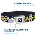Cruella de Vil CDV Icon Black/White Seatbelt Buckle Collar - CRUELLA DE VIL Safety Pin/Cruell World Pose Union Jack Punk Rock Blocks