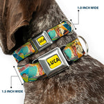 LUCA Logo Full Color Yellow/Black Seatbelt Buckle Collar - Luca The Piazza Poster Collage Stacked