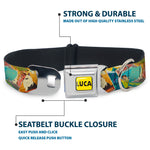 LUCA Logo Full Color Yellow/Black Seatbelt Buckle Collar - Luca The Piazza Poster Collage Stacked
