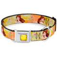 Load image into Gallery viewer, Princess Gem CLOSE-UP Full Color Yellow Seatbelt Buckle Collar - Belle Poses/Enchanted Rose/Story Script Yellow/Pinks