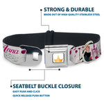 Disney Princess Crown Full Color Golds Seatbelt Buckle Collar - Frozen Anna Castle Pose with Flowers and Script Grays/Pinks